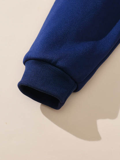 Sweat-shirt col polo bleu marine avec motif "NEW YORK" devant