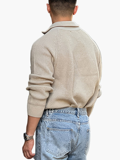 Męski sweter casual z zamkiem i nowoczesnym kołnierzem na jesień/zimę