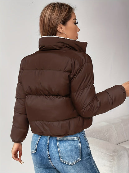Doudoune Courte Femme Matelassée Col Montant Doublure Douce Noir