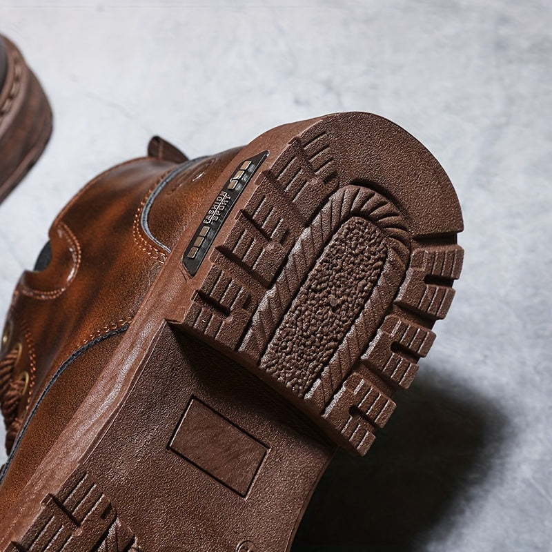 Bottes montantes homme marron foncé lacets, fermeture éclair latérale, semelle épaisse