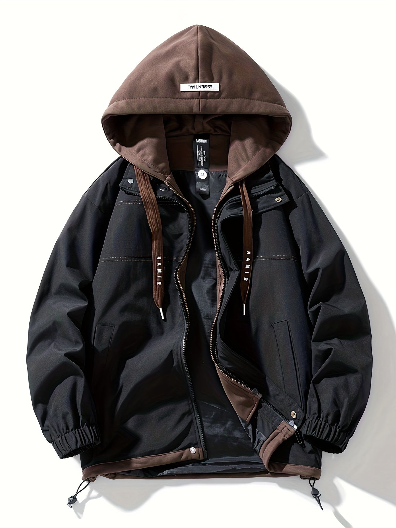 Veste Homme Coupe-Vent avec Capuche Intégrée Amovible Style Décontracté Noir Marron