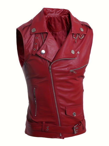 Gilet de style motard en similicuir sans manches avec fermeture éclair asymétrique