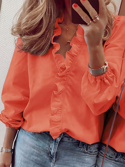 Elegant Women's Blouse with Ruffles Casual Chic Style for Spring and Autumn