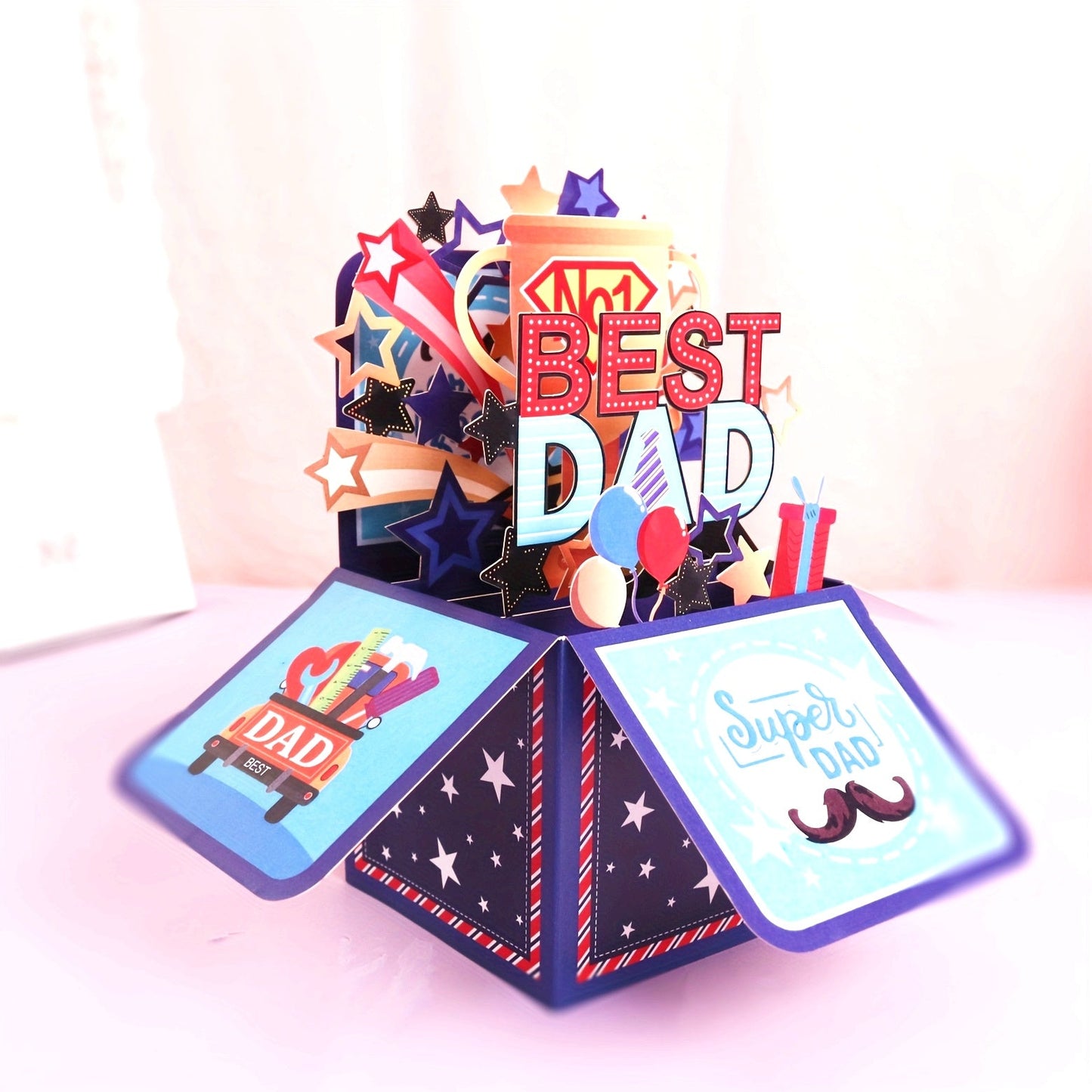 Tarjeta Pop-Up 3D Día del Padre para Hombre – Tarjeta de Felicitación Sorpresa de Cumpleaños, Estilo Festivo Súper Papá