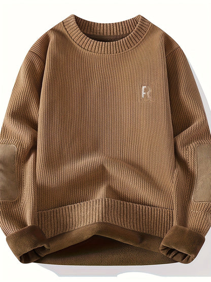 Sweat-shirt à col rond homme avec empiècements coudes côtelés
