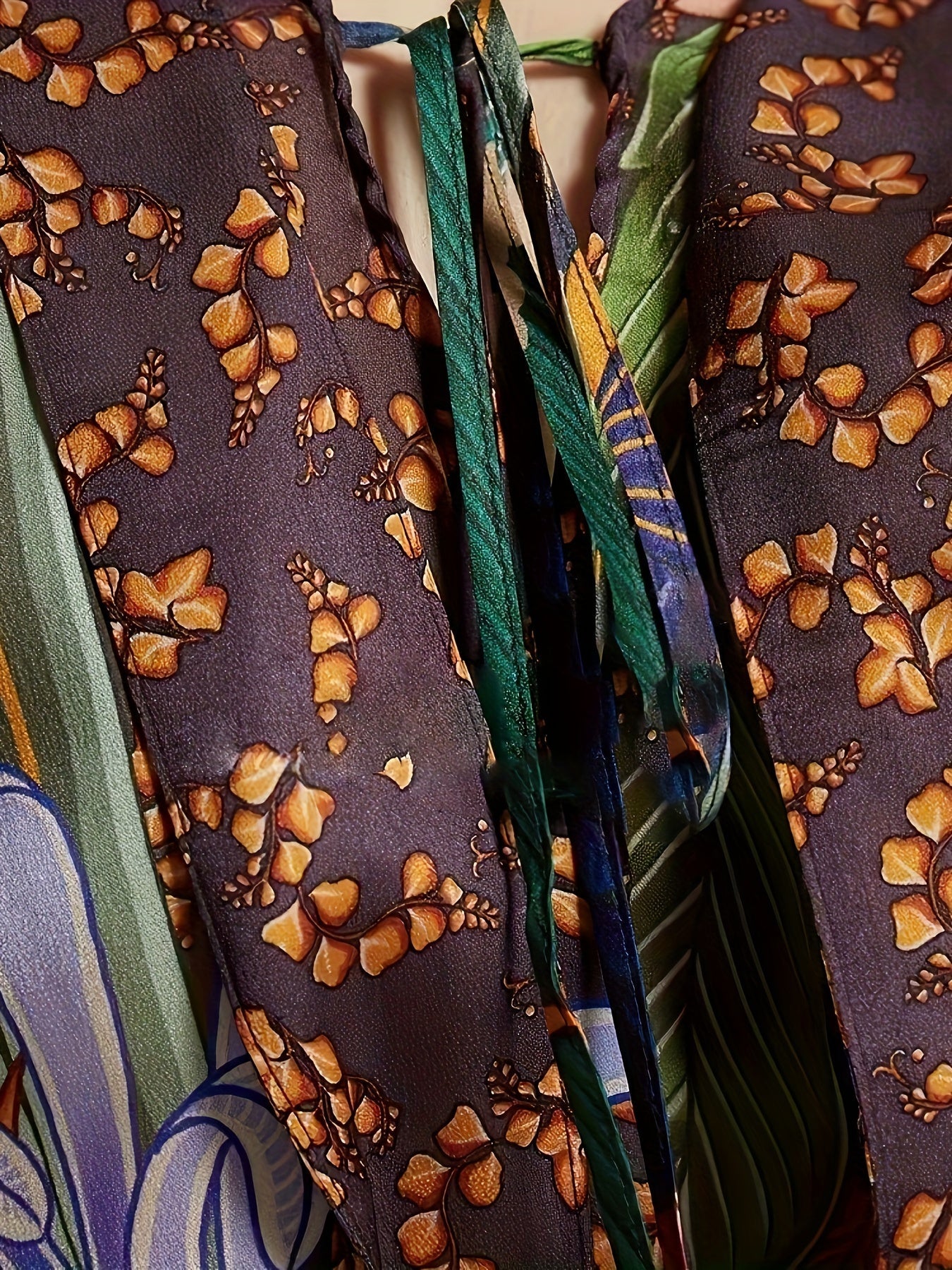 Długa sukienka kimono kaftan damski w stylu orientalnym z artystycznym nadrukiem na wieczór lub wakacje
