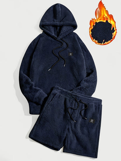 Ensemble Homme Doux Hoodie et Short Molletonné Gris Clair
