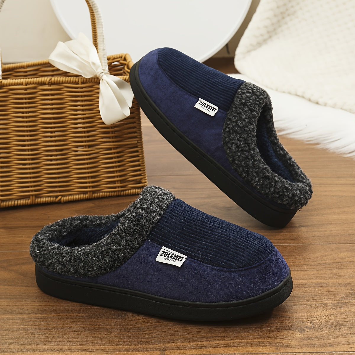 Chaussons rembourrés côtelés doublés doux pour intérieur Confortables