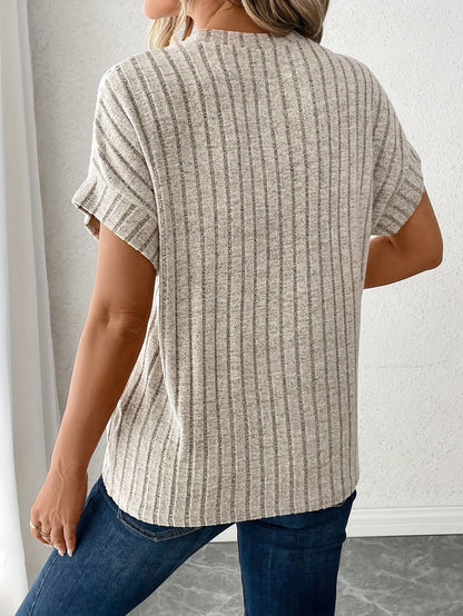 Camiseta de manga corta estilo casual para mujer, a rayas y elegante, ideal para el día a día