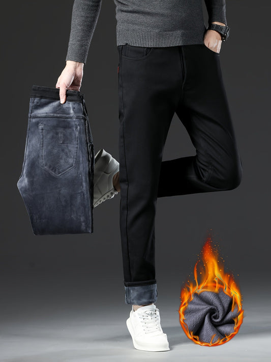 Pantalon Homme Noir Doublure Chaude Coupe Droite