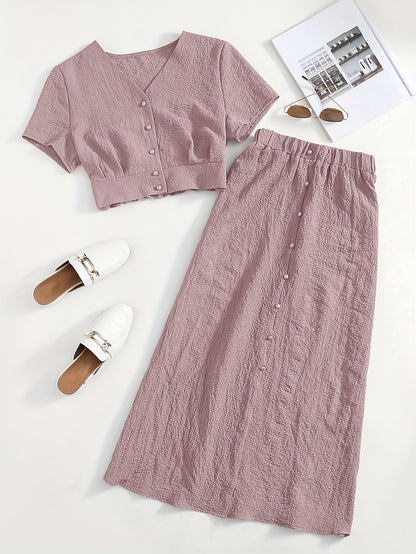 Women's two-piece set long skirt and elegant cropped top casual chic style