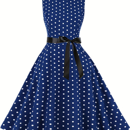 Vestido vintage sin mangas con lunares para mujer, estilo retro acampanado, ideal para el verano y ocasiones especiales
