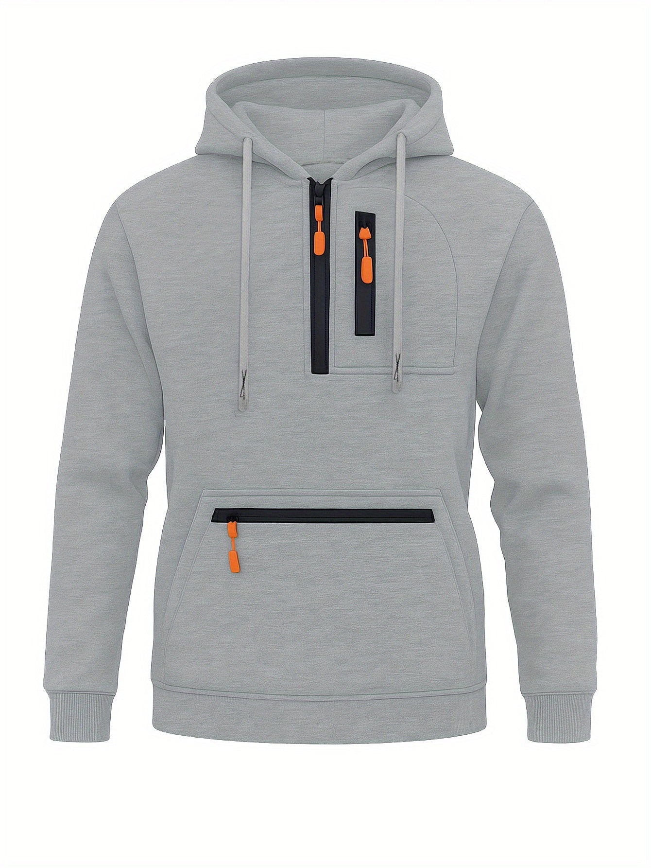 Sweat à Capuche Homme Mi-Zip avec Poches Zippées Devant Kaki