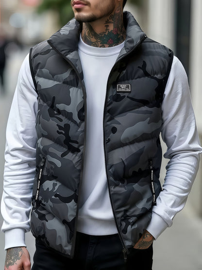 Gilet matelassé homme sans manches à motif camouflage militaire vert