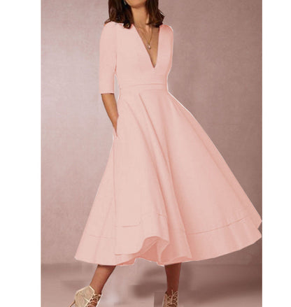 Elegantes Damen-Midikleid im Vintage-Stil mit halblangen Ärmeln für Hochzeit oder Abendveranstaltung