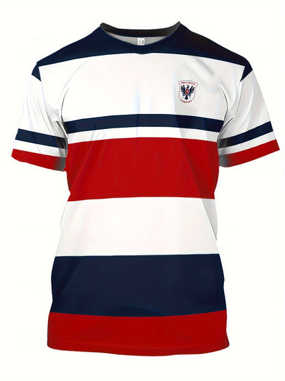 T-shirt casual uomo stile universitario a righe per uso quotidiano