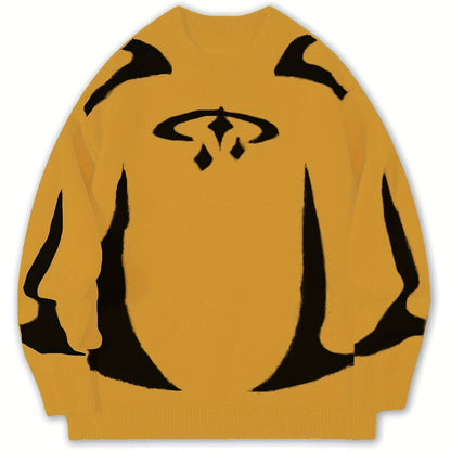 Pull en maille unisexe à motifs abstraits et col rond
