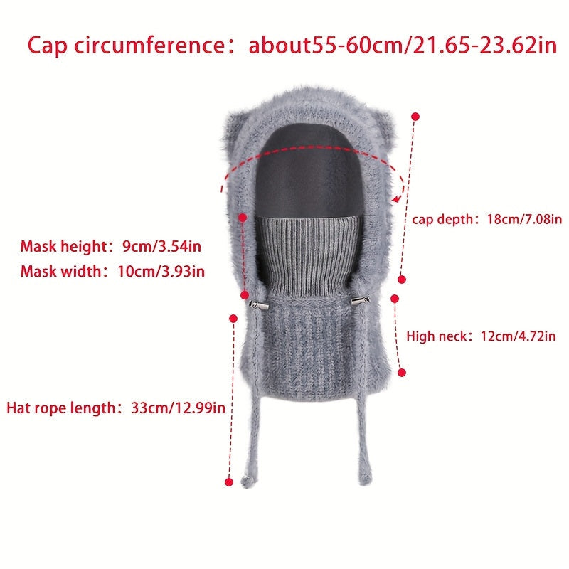 Cagoule tricotée femme avec oreilles de chat en matière douce