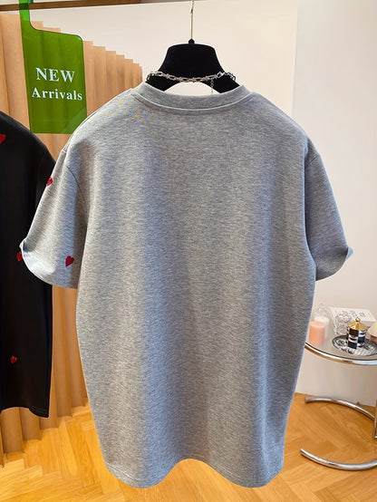 Lässiges Damen-T-Shirt mit gesticktem Herzmotiv, trendiger Stil für den Alltag  