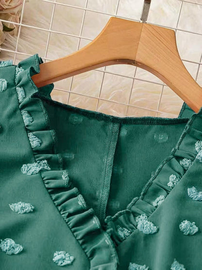 Elegant blus för kvinnor med volanger, avslappnad chic stil för vardagen