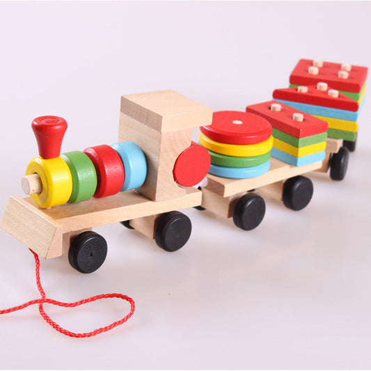 Educational wooden toy train for children - Stackable shape game - From 1 year old