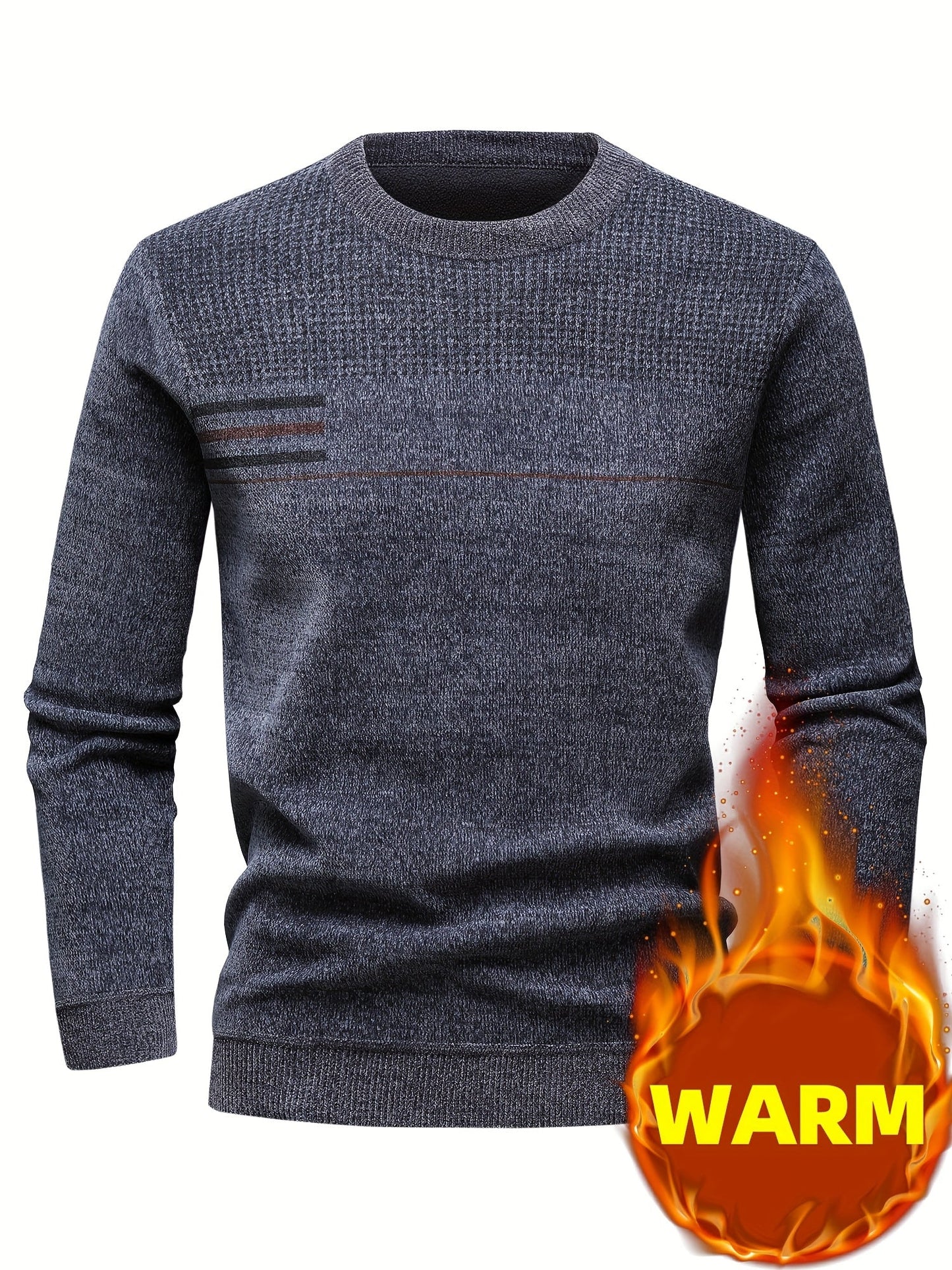 Pull Homme Col Rond Tricoté Maille Texturée Rayures Poitrine Manches Longues