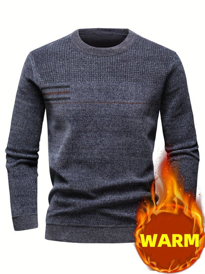 Pull Homme Col Rond Tricoté Maille Texturée Rayures Poitrine Manches Longues
