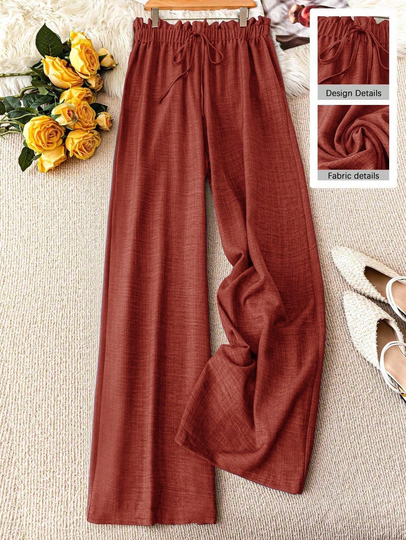 Pantalon large femme style décontracté à taille élastique – Idéal printemps et été