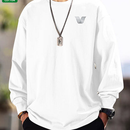 T-shirt Homme Manches Longues Uni Col Rond Ample Décontracté