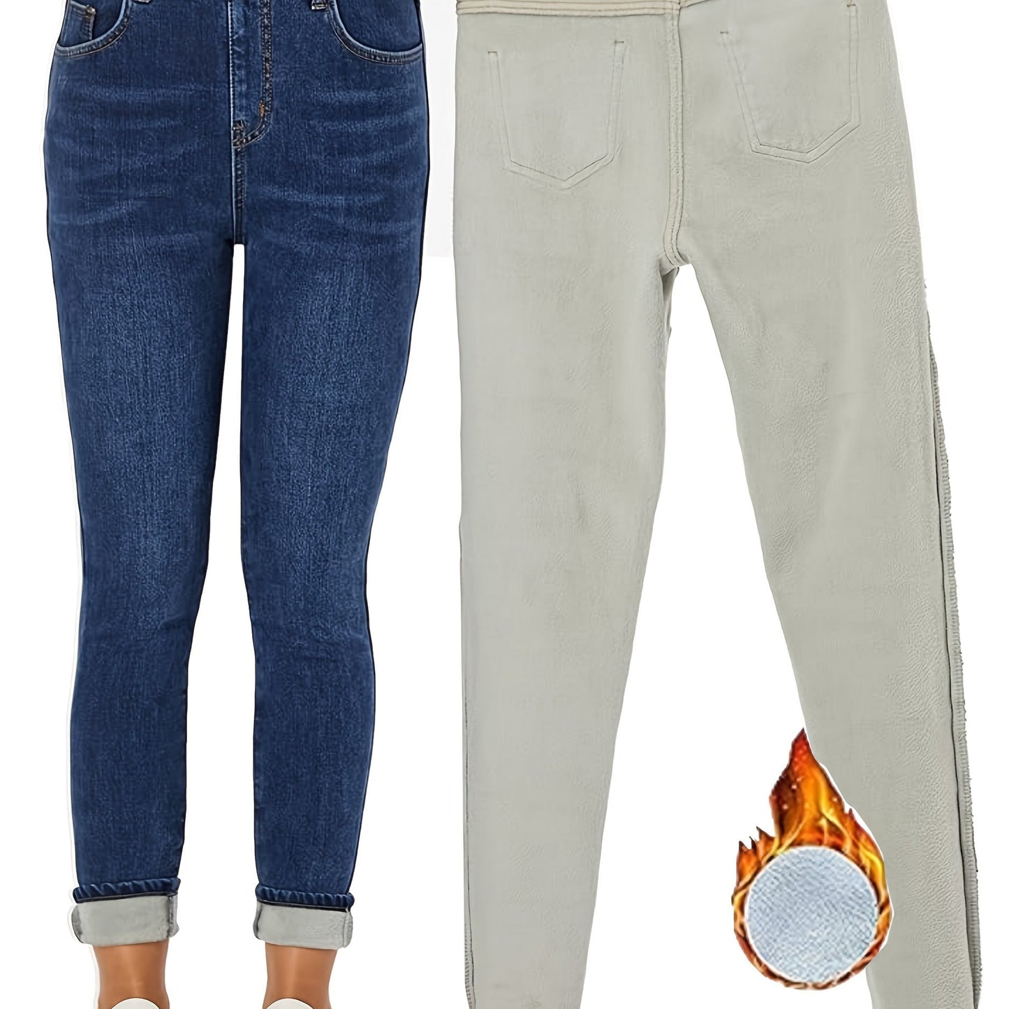 Jean slim femme bleu doublé thermique doux pour l'hiver