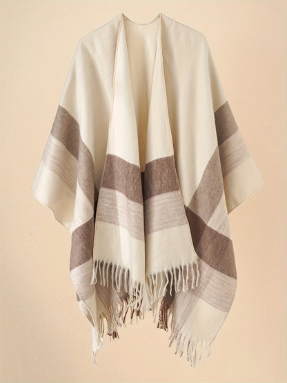 Women's Fringe Trim Open Front Poncho Cape