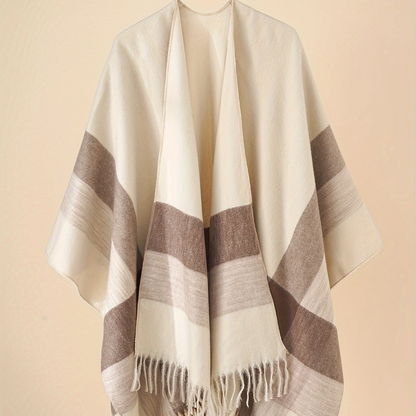 Women's Fringe Trim Open Front Poncho Cape