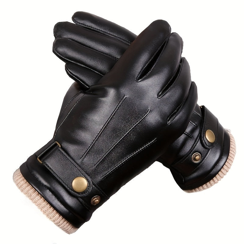 Gants d'hiver unisexe marron avec manchette tricotée et sangle réglable