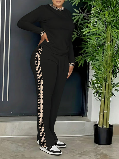 Ensemble Sport Décontracté Femme Manches Longues et Pantalon Rayures Latérales