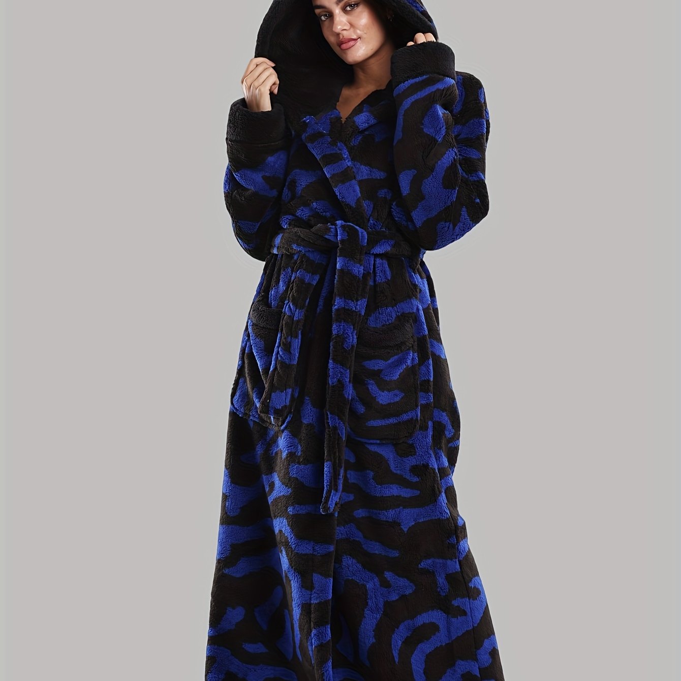Robe de Chambre Femme Longue à Capuche Motif Léopard