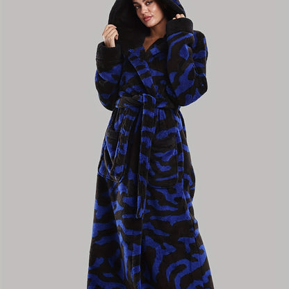 Robe de Chambre Femme Longue à Capuche Motif Léopard