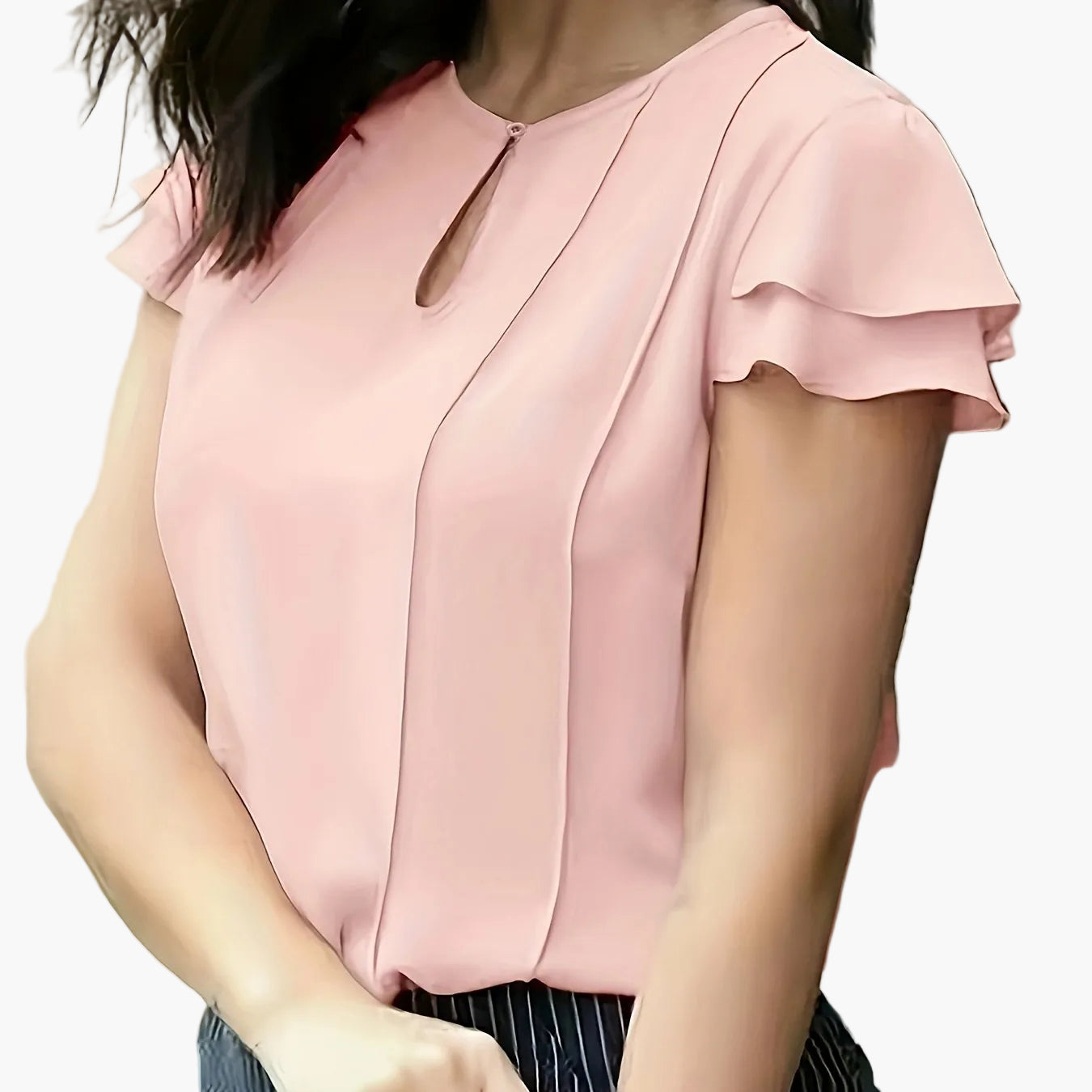 Blouse élégante à manches courtes volantées pour femme, style bureau et sorties