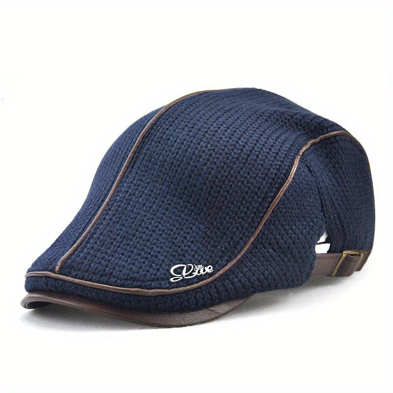 Casquette béret plate tricotée homme avec bordure effet cuir
