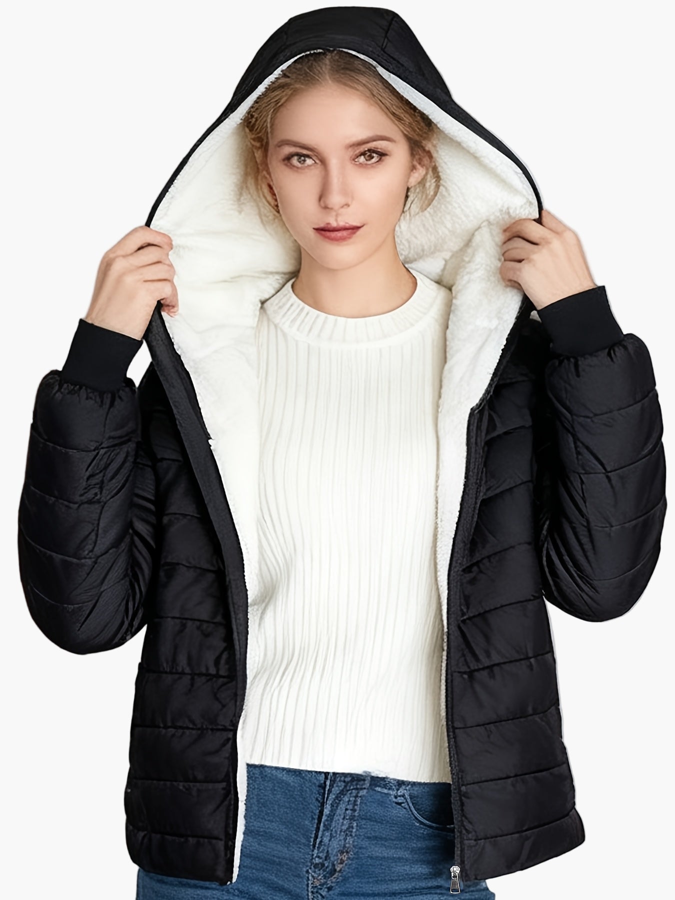 Chaqueta acolchada de invierno para mujer estilo urbano con capucha