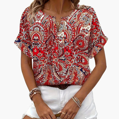 Blouse élégante imprimée manches courtes pour femme – Style décontracté chic, idéale pour l'été et le week-end