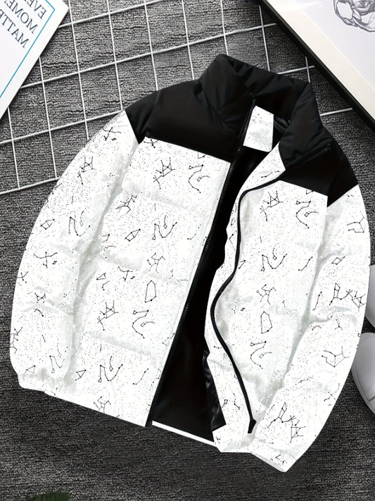 Doudoune matelassée col montant à motif constellation imprimé bicolore pour homme