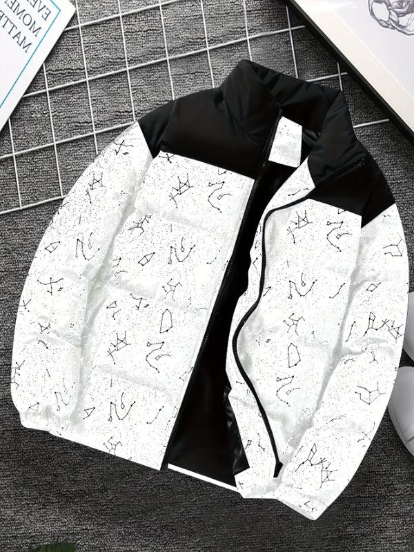 Doudoune matelassée col montant à motif constellation imprimé bicolore pour homme