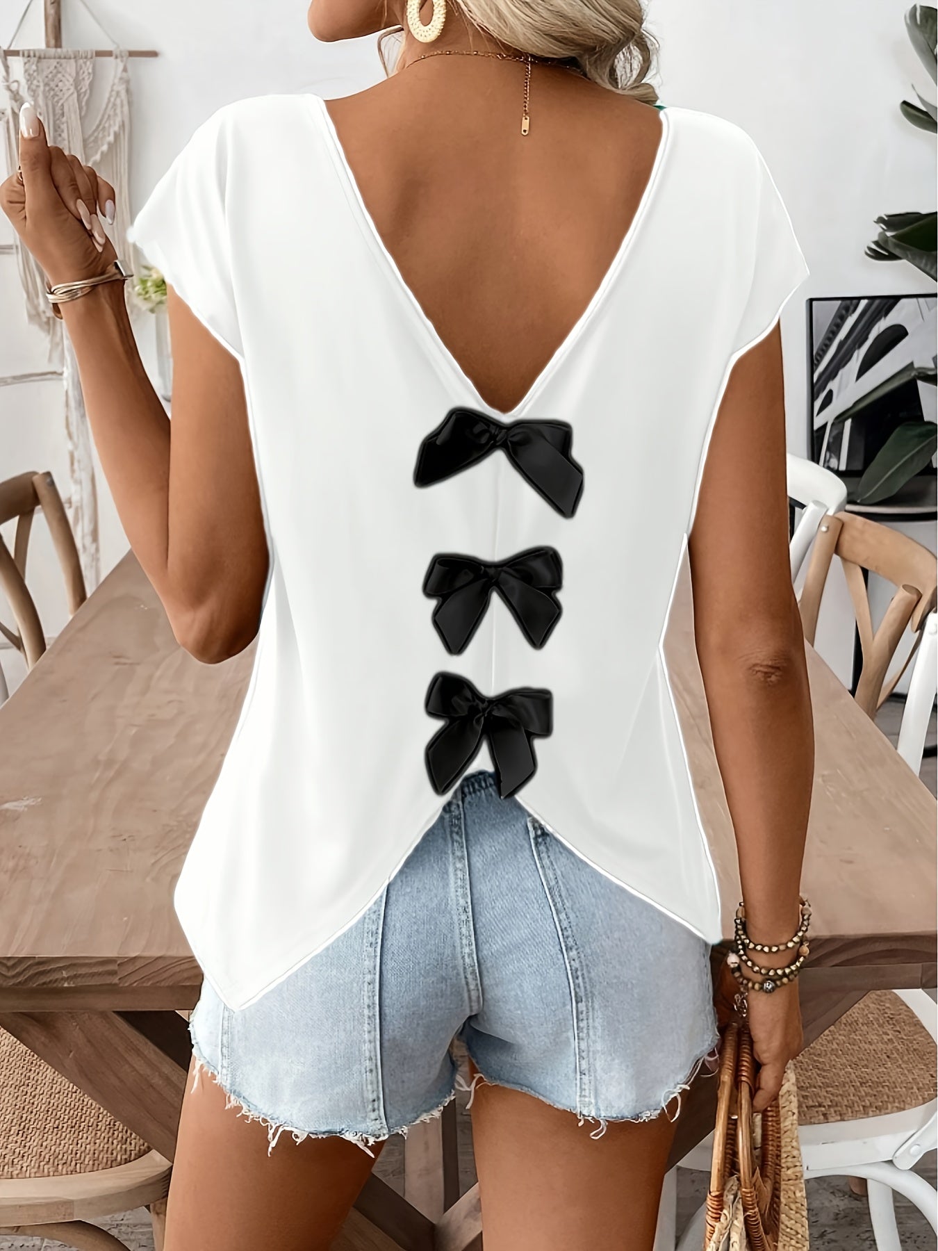 Top femme dos nu avec nœuds décoratifs style décontracté pour l'été