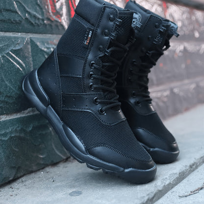 Bottes de combat montantes noires pour hommes Chaussures tactiques respirantes à lacets