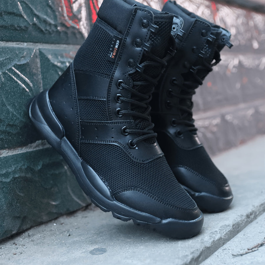 Bottes de combat montantes noires pour hommes Chaussures tactiques respirantes à lacets