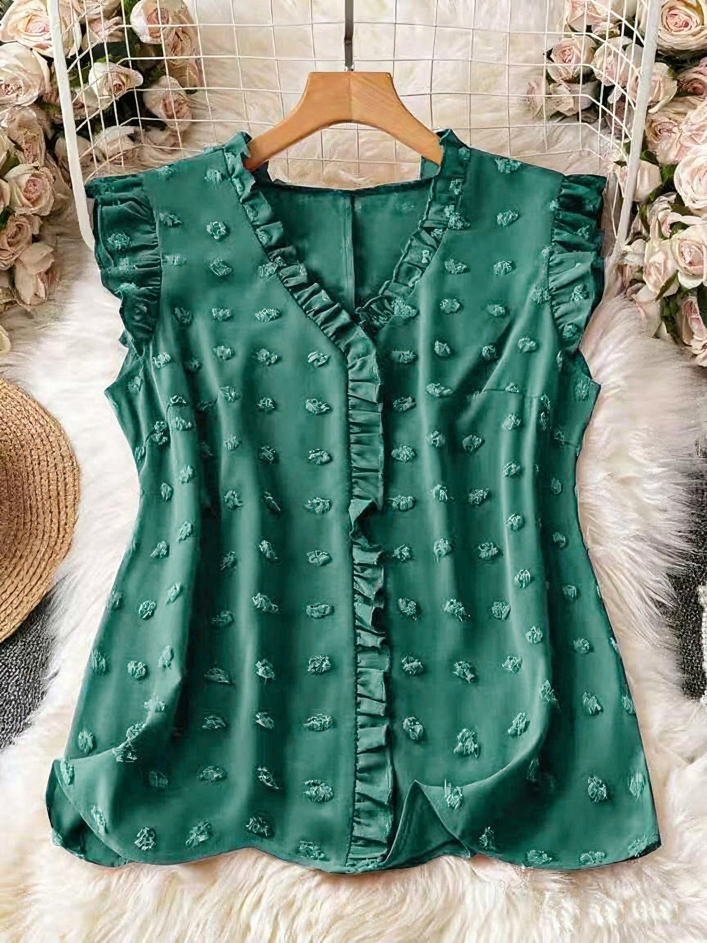 Elegant blus för kvinnor med volanger, avslappnad chic stil för vardagen