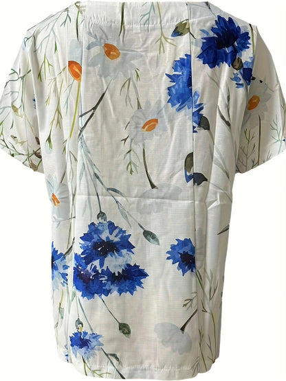 Blouse femme style vintage à fleurs imprimées avec boutons – Élégance décontractée pour l'été