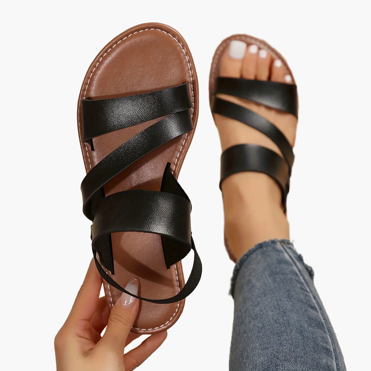 Sandales plates pour femme style décontracté à brides croisées idéales pour l'été