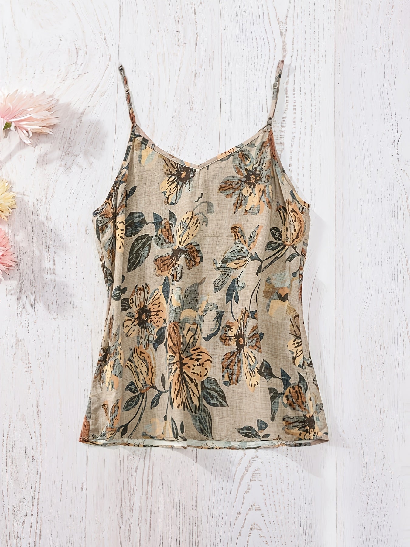 Camiseta sin mangas para mujer estilo bohemio con tirantes finos y estampado floral para verano