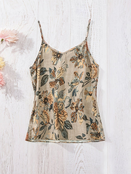 Camiseta sin mangas para mujer estilo bohemio con tirantes finos y estampado floral para verano
